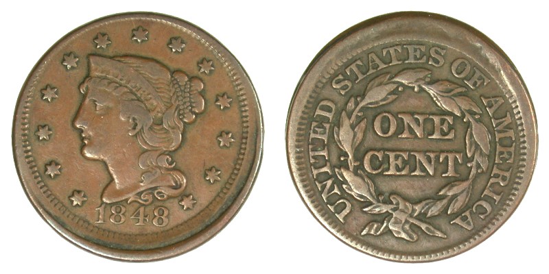 1848 Off-Center 10%, VF-20